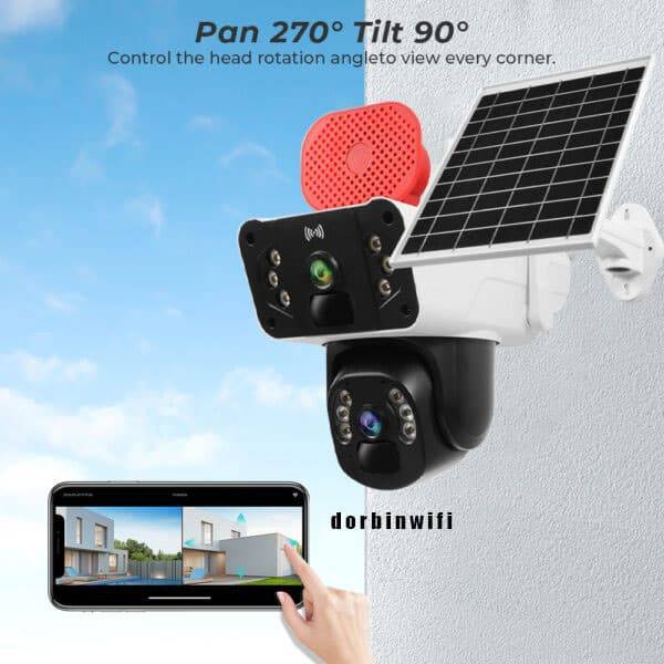 دوربین مداربسته خورشیدی دو لنزه سیم‌کارتی 4G با پنل خورشیدی