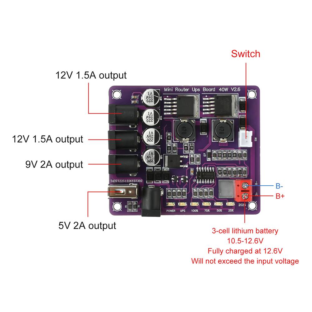 ماژول UPS 40 وات با خروجی 12V، 9V و 5V